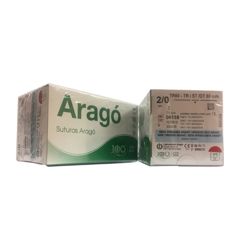 Sutura seda aguja recta triangular