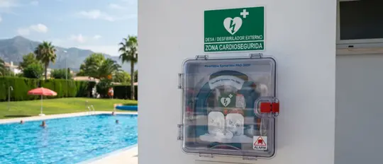 Desfibrilador en una piscina municipal