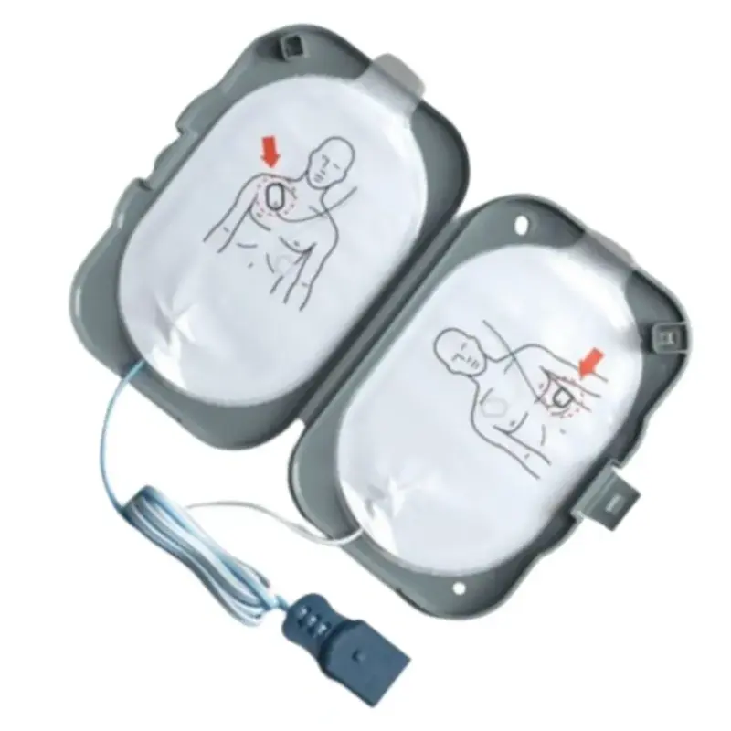 Cartucho de electrodos abiertos Philips Heartstart FRx SMART II con cable y conector azul sobre fondo blanco.