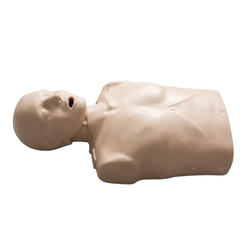 Maniquí de reanimación cardiopulmonar Prestan 2000 para adultos de tono claro colocado en posición horizontal sobre fondo blanco.