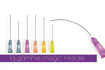 Caja de microcánulas Magic Needle para procedimientos de medicina estética facial.