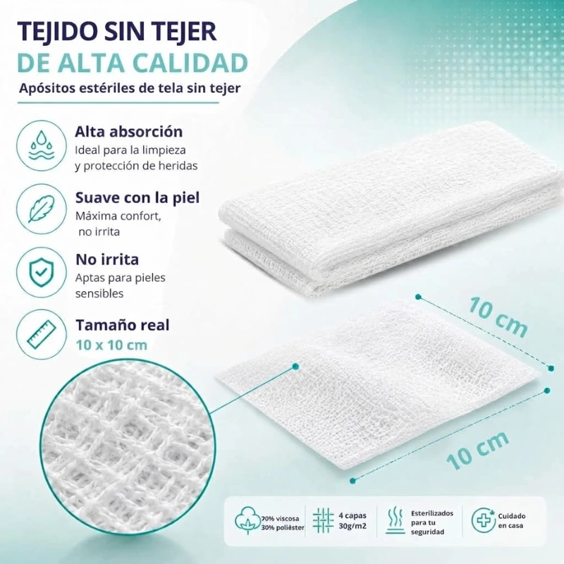 Apósito de tejido sin tejer estéril 10x10. 150 sobres x 10 Und TEXPOL