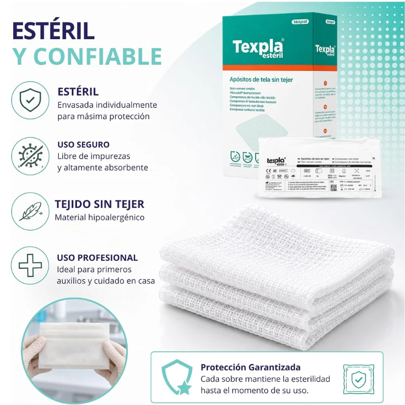 Apósito de tejido sin tejer estéril 10x10. 150 sobres x 10 Und TEXPOL